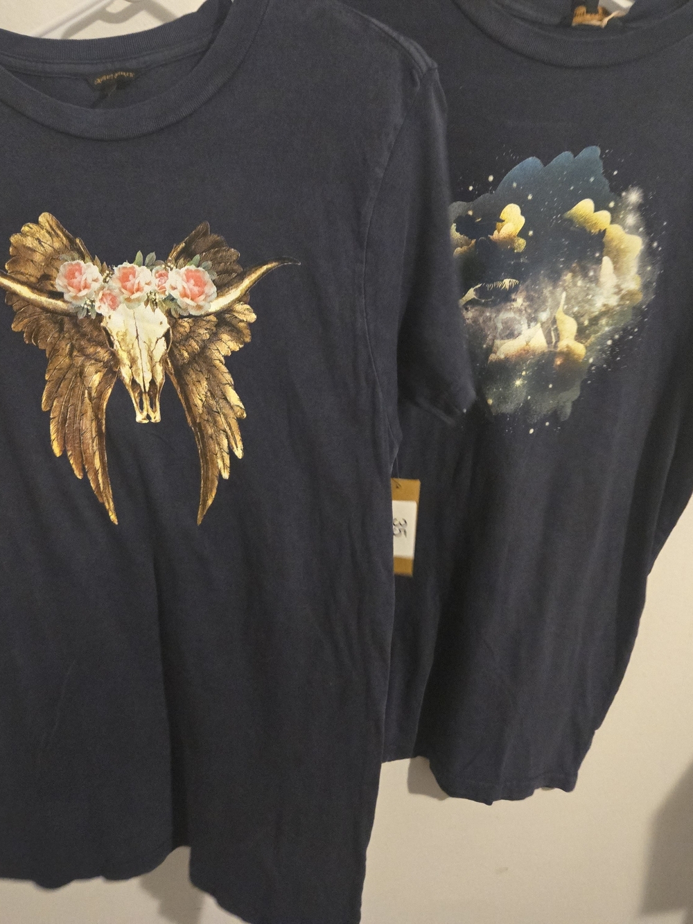 Hurley Navy Short-Sleeve Tee with Gold Floral Skull Graphic